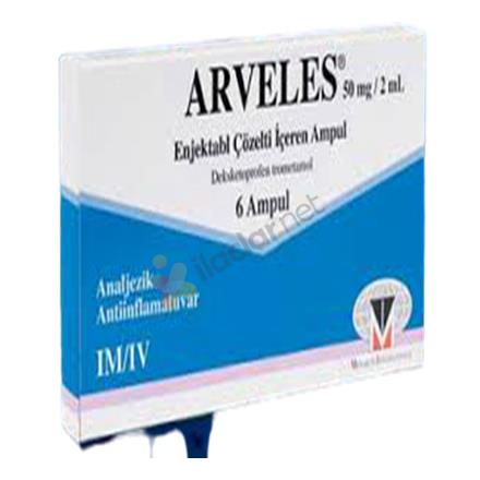 ARVELES 50 mg/ 2 ml enjektabl çözelti içeren 10 ampül